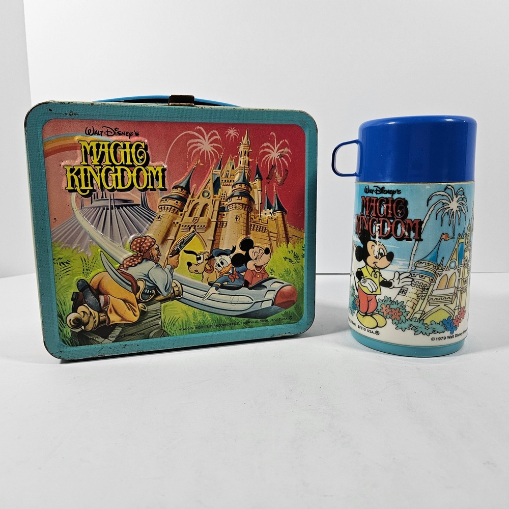 Vintage 1979 Disney Magic Kingdom Metal Lunchbox with Thermos Aladdin Mickey
